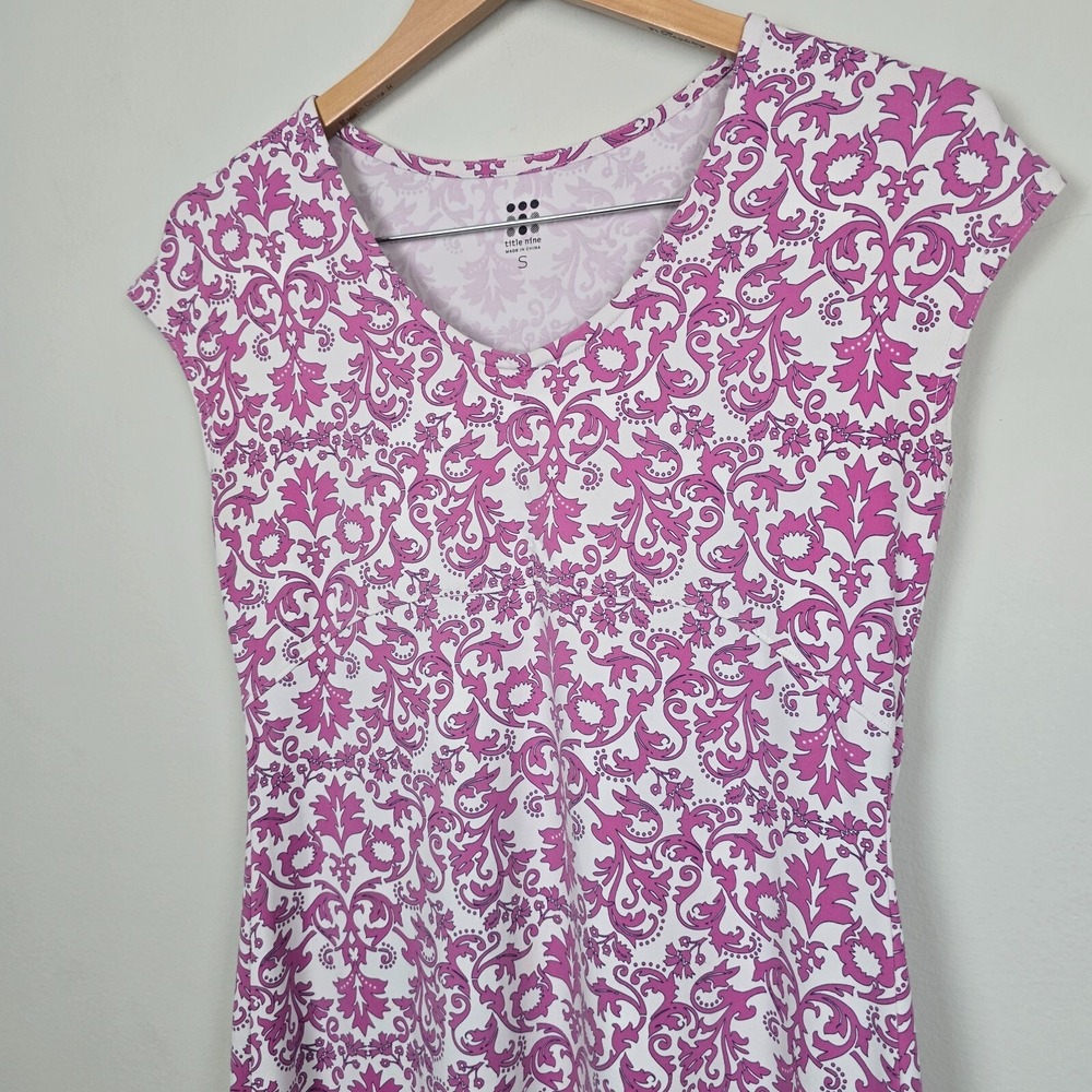 Title Nine Pink White Floral Active Boho Dress Small Stretch Sleeveless Summer‎ - Picture 5 of 7
